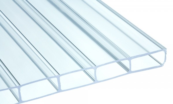 16 mm R.GLAS® Acrylglas-Stegplatte, 32 mm Stegabst., Glasklar, Struktur 2-fach